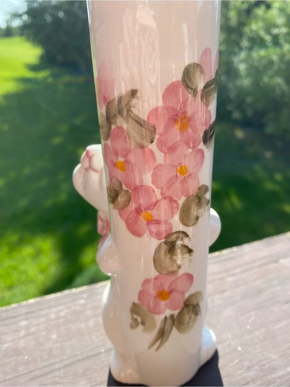 Vintage Porcelain Floral Figurine Vase - White with Pink Accents